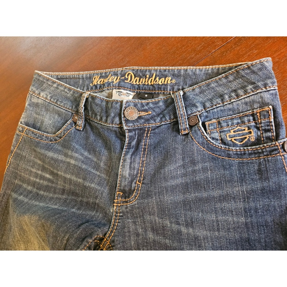 Harley-Davidson Bootcut Jeans Women Size 8 Blue Embroidered Logo Denim